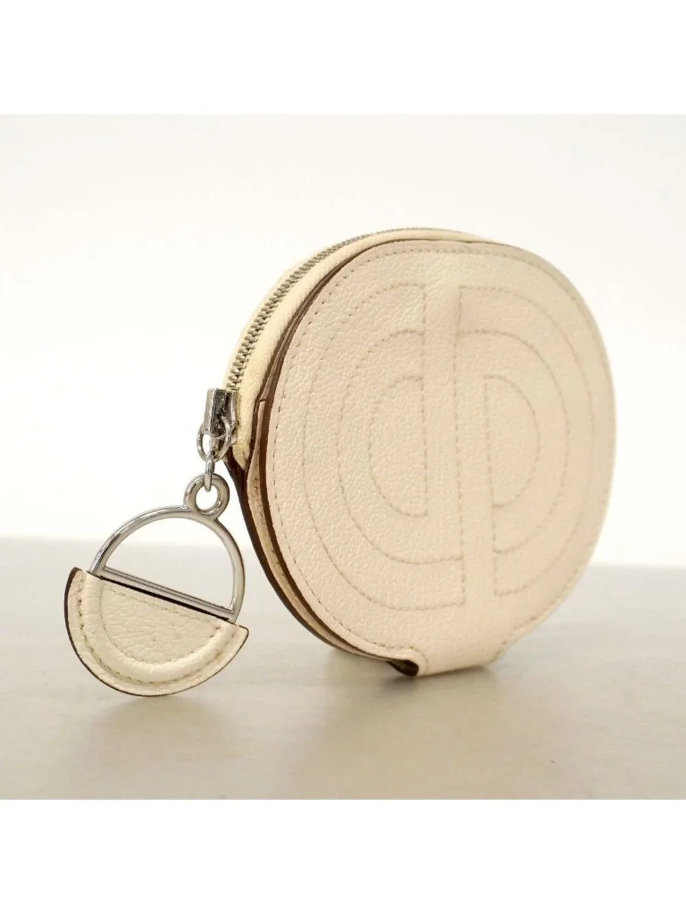 Hermes Coin Case in the Loop Chevre Mysore White Sesame Silver